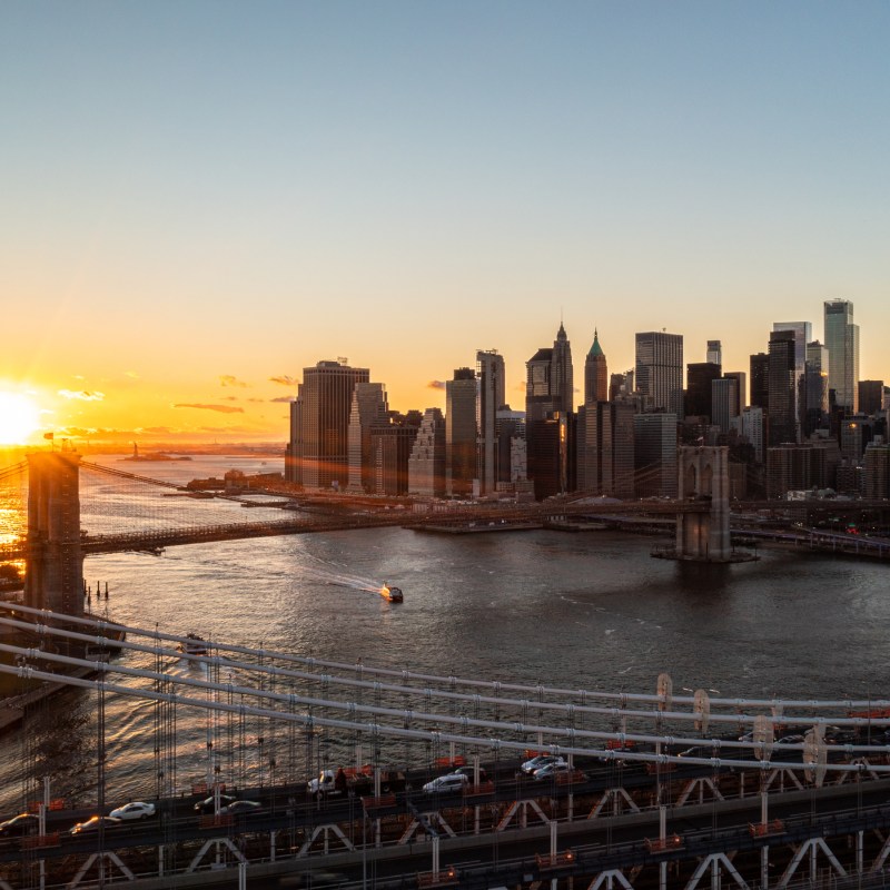 new york evening on a boat tour near the brooklyn bridge