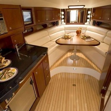 below deck lounge of a luxury yacht charter in NYC