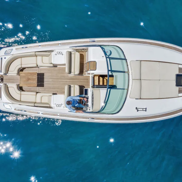 aerial view of a charter boat in NYC